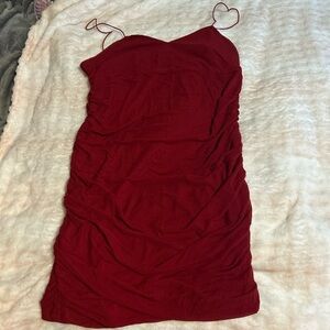 SHEIN Red Ruched Mini Dress with Spaghetti Straps
